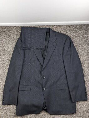Burberry London Suit 44R Wool Glen Plaid Gray Blue 38x28.5 USA Made